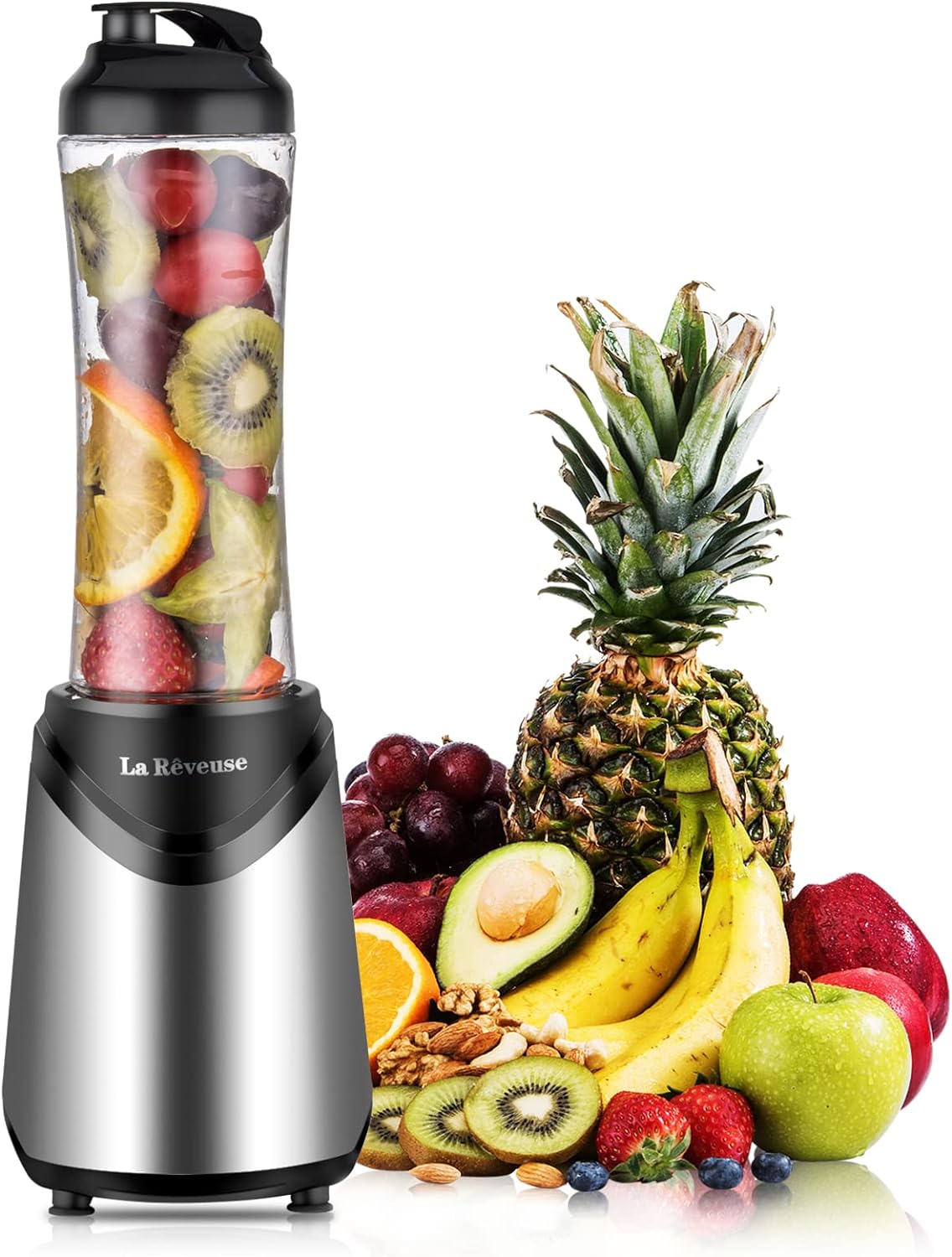 La Reveuse Smoothies Blender Personal Size 300 Watts with 18 oz BPA-Free Portabl...