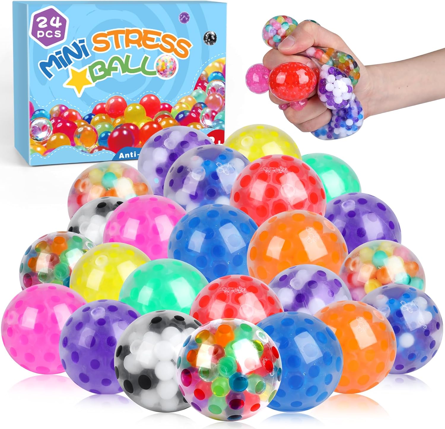 24Pack Stress Balls, Squishy Balls, Squishy Squeeze Balls Bulk Fidget for Adults...