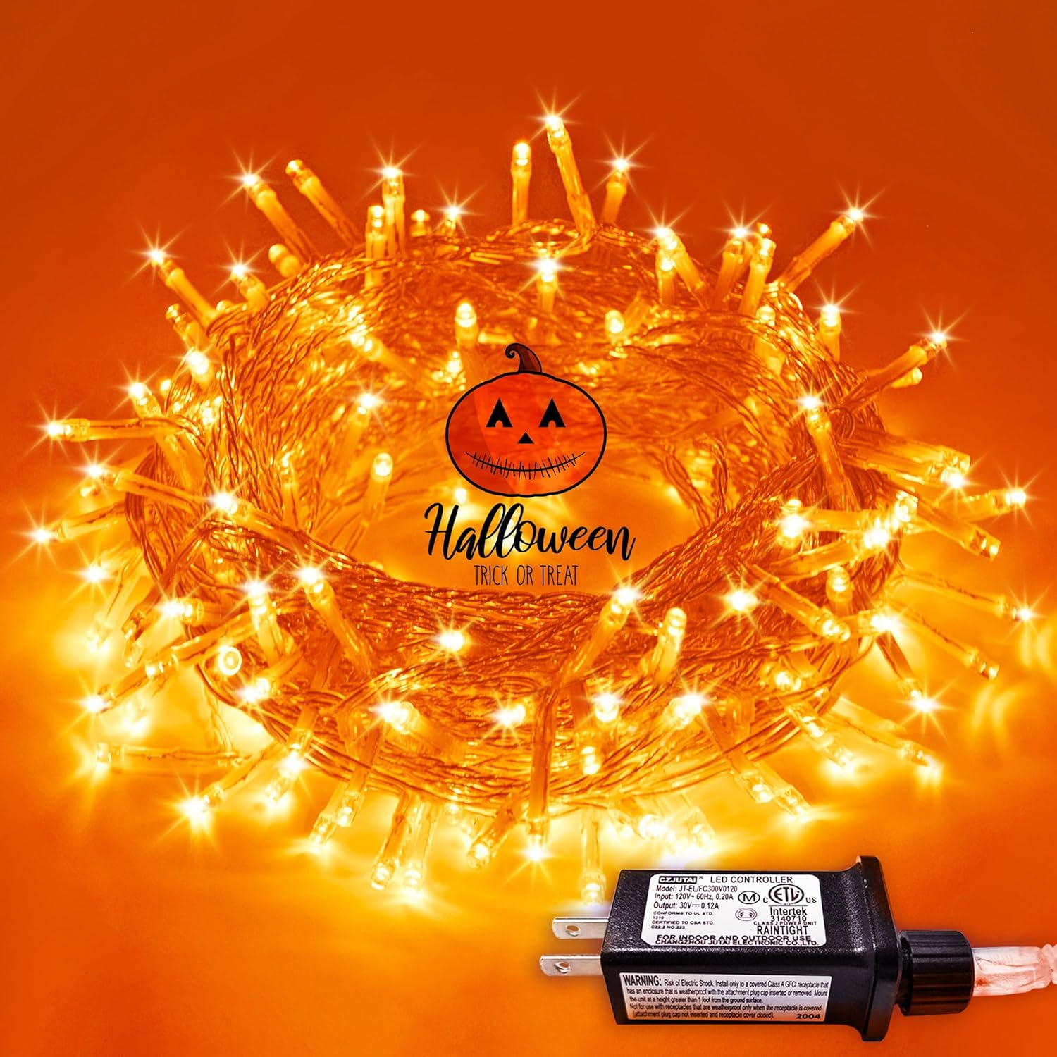 JMEXSUSS 66ft 200 LED Halloween Lights Outdoor, Connectable Halloween Orange Str...