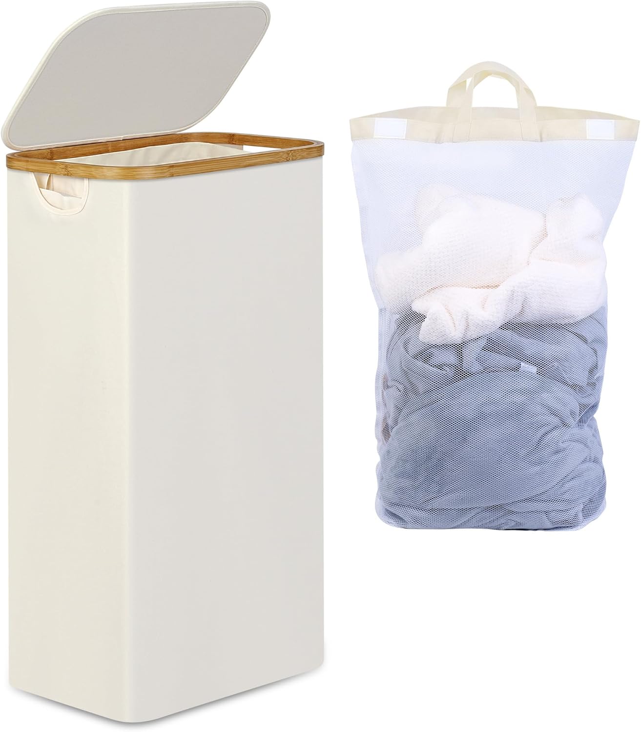 Slim Laundry Basket with Lid, Narrow Laundry Hamper with Removable Bag, Skinny D...