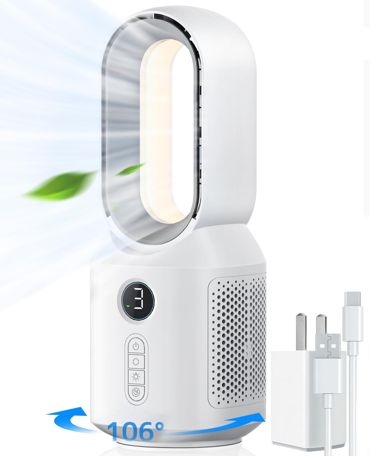 let'me Desk Fan, 106° Oscillating Fan for Indoors,Bladeless Fan with 3 Speeds, S...