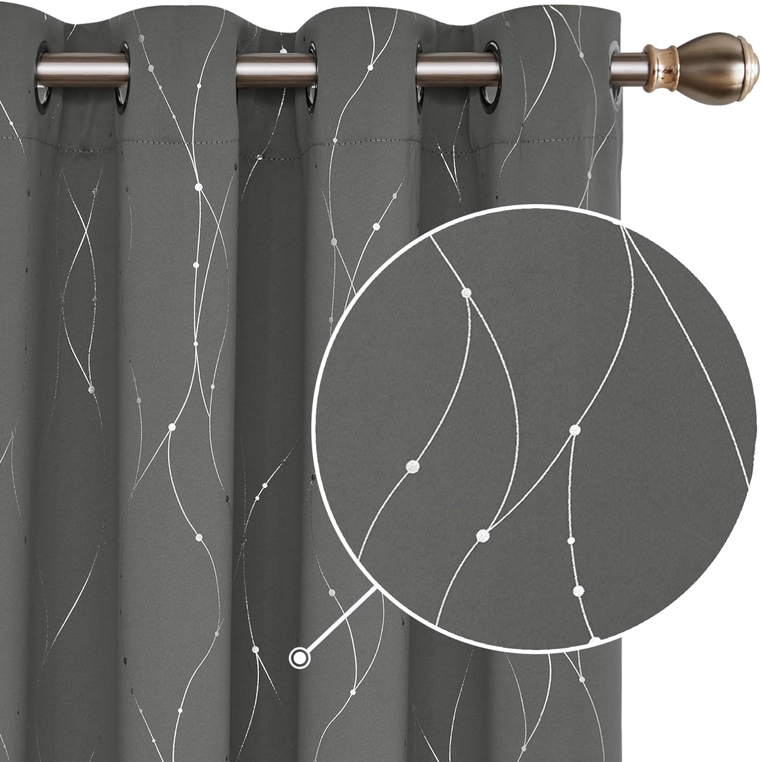 Deconovo Blackout Curtains, Special Foil Printed Dot Line Curtains, Innovative T...