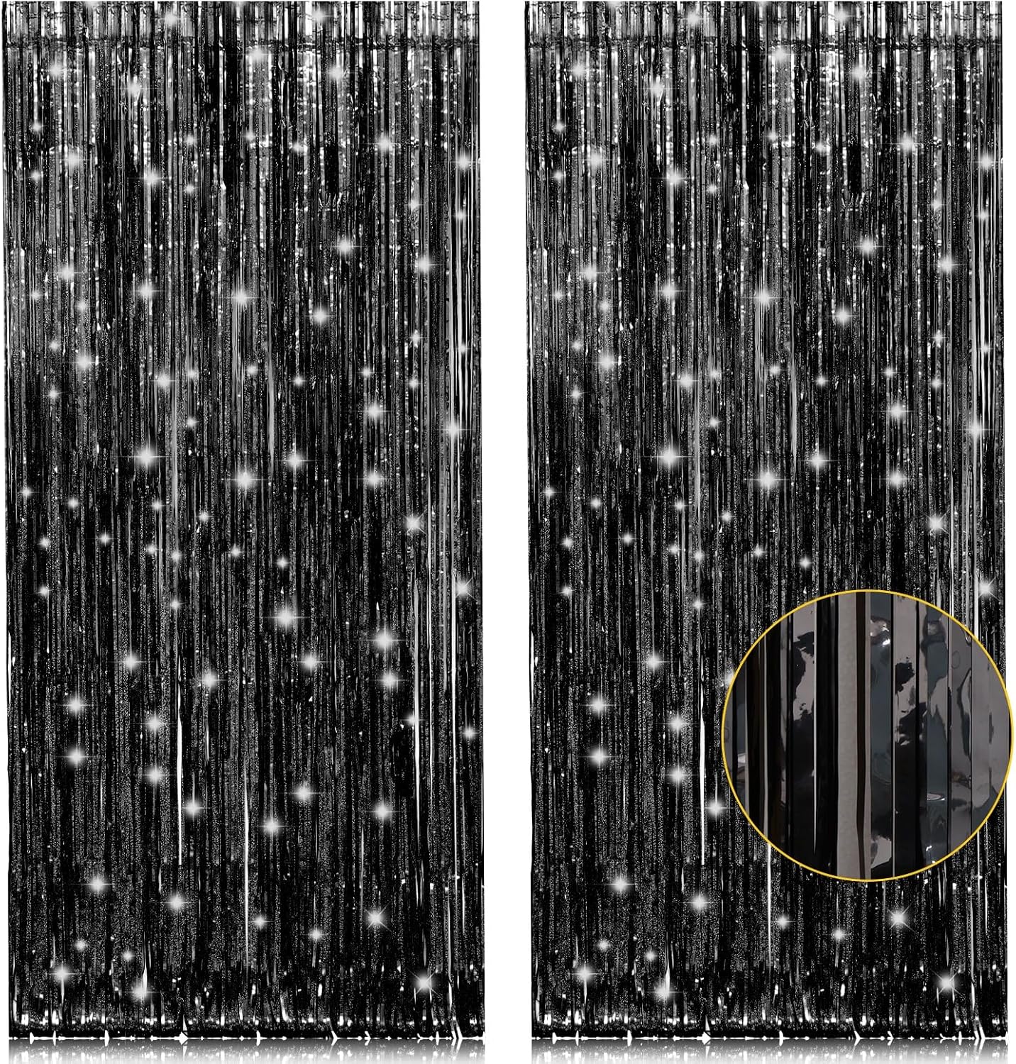 2 Pack 3.2ft x 8.2ft Black Tinsel Foil Fringe Curtains, Special Metallic Foil Ti...