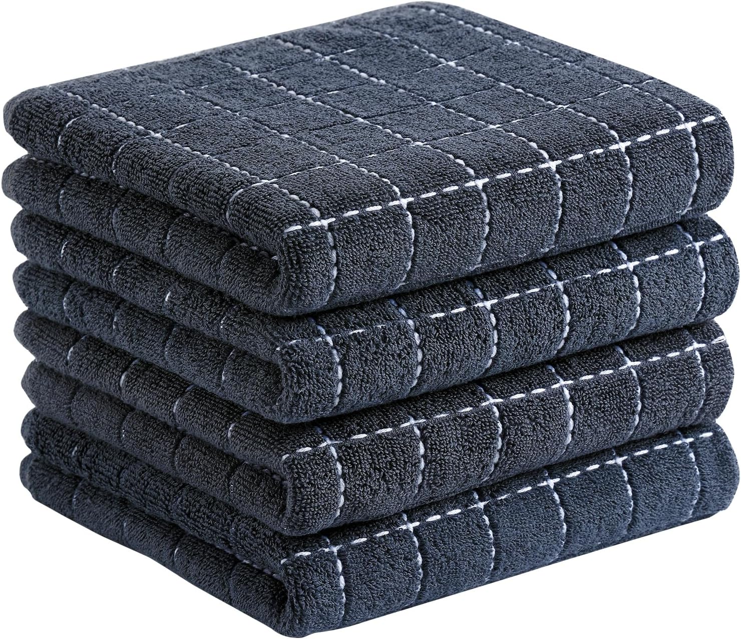 Homaxy 100% Cotton Terry Kitchen Towels(Dark Grey, 13 x 28 inches), Checkered De...