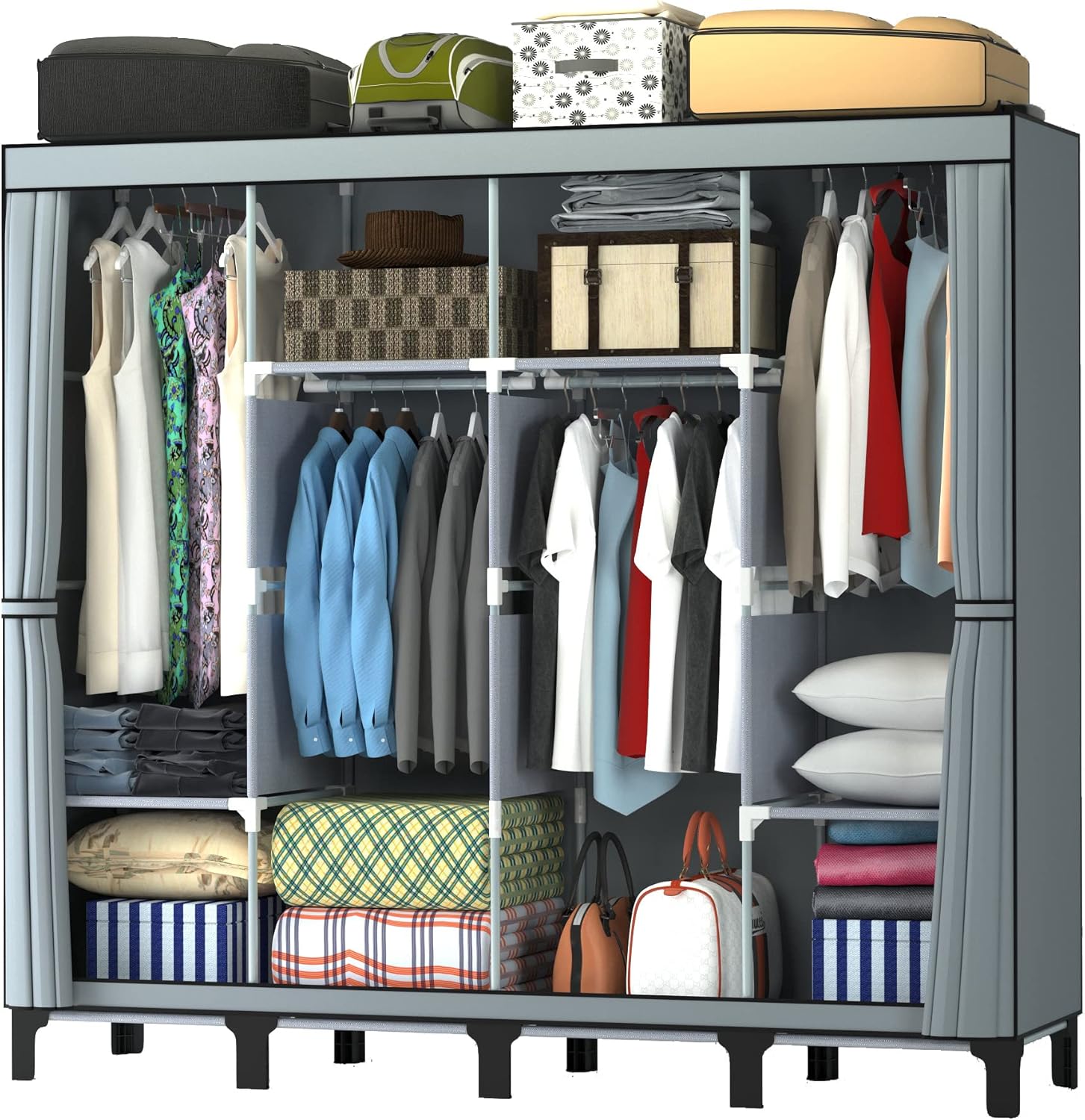 LOEFME Canvas Wardrobe, Four-column Portable Wardrobes for Bedroom, 165 * 45 * 1...