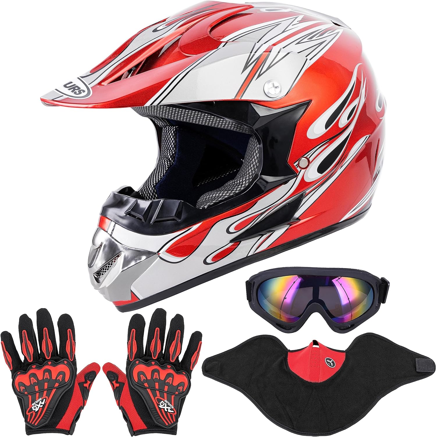 Adult Motocross Dirt Bike Helmet with Goggle, Gloves & Mask Dirt Bike ATV Helmet...