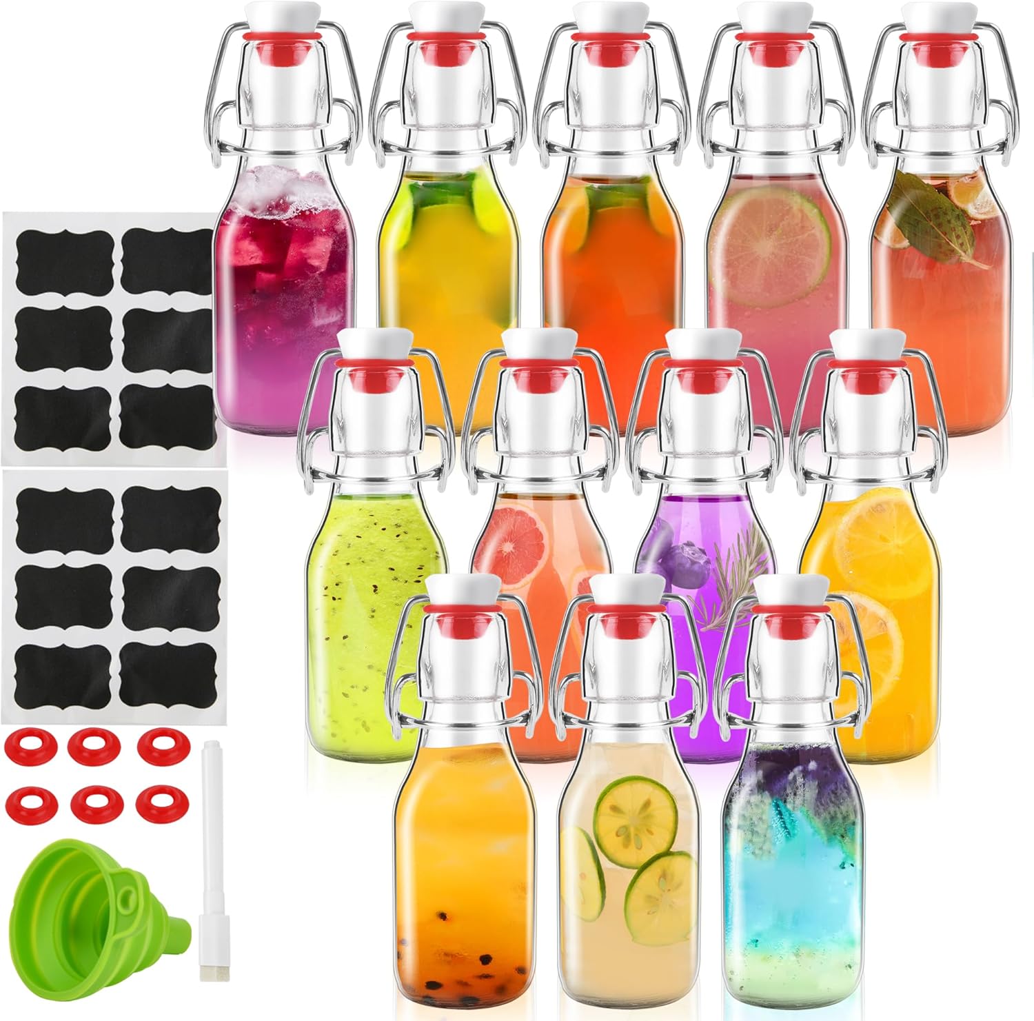 12 Pack 4 oz Swing Top Glass Bottles,Flip Top Glass bottles with airtight Caps f...
