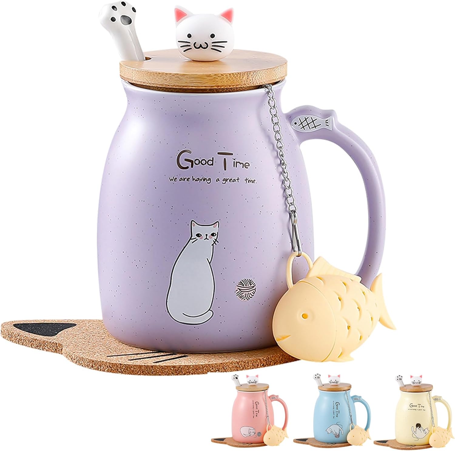 Cat Mug, Special Cute Ceramic Coffee Cup with Lovely Kitty Lid, Innovative Stain...