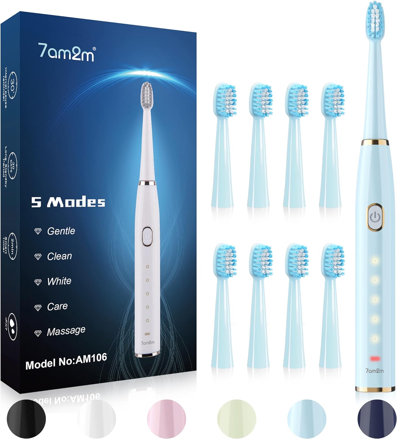 7AM2M Sonic Electric Toothbrush for Adults and Kids- High Power Rechargeable Too...