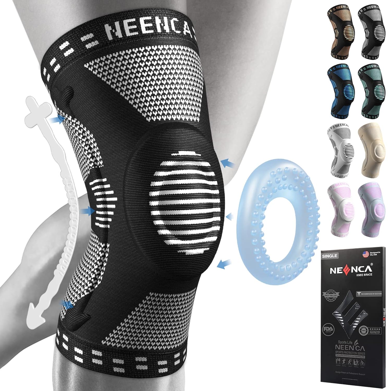 NEENCA Professional Knee Brace,Knee Compression Sleeve Support for Men Women wit...