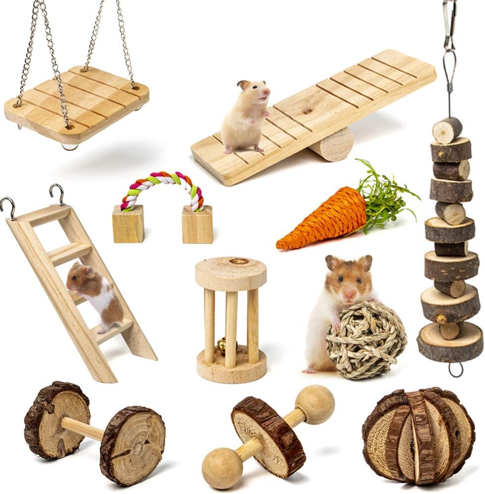 Labeol Hamster Chew Toys Small Animal Boredom Breakers Cage Accessories Pet 11 P...