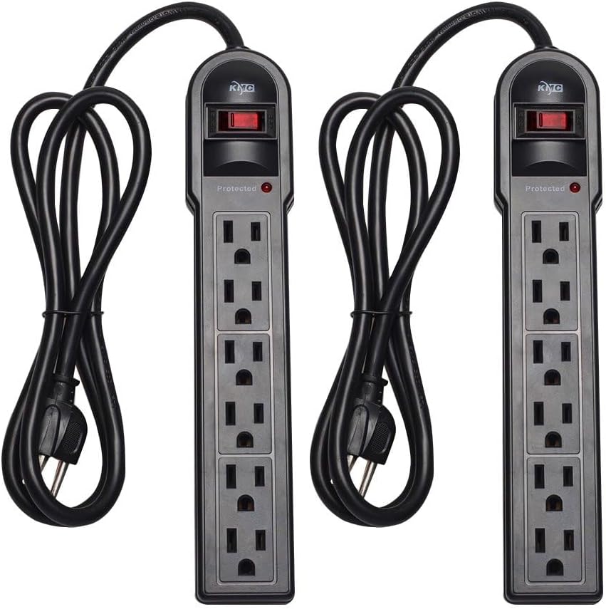 KMC 6-Outlet Surge Protector Power Strip 2-Pack, 900 Joules, 4-Foot Extension Co...