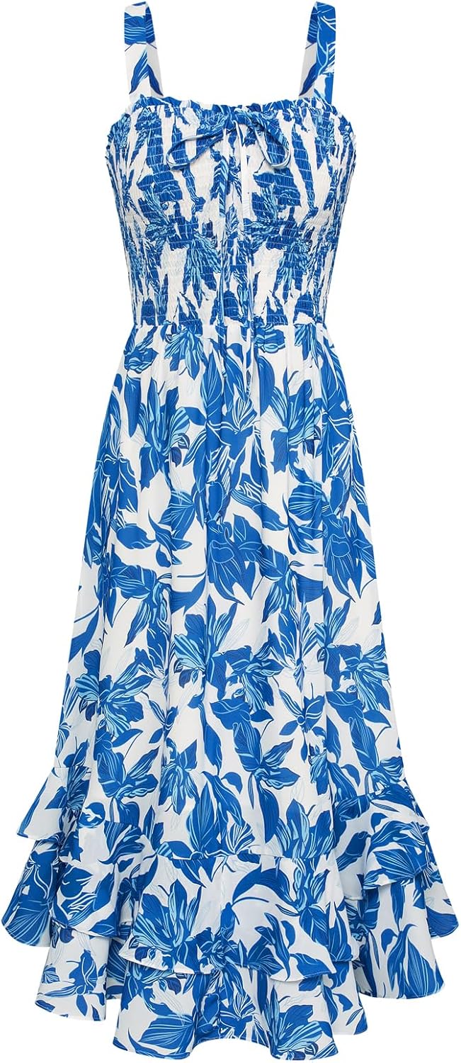 GRACE KARIN Women Summer Dress, Special Strappy Floral Maxi Dress, Unique Square...