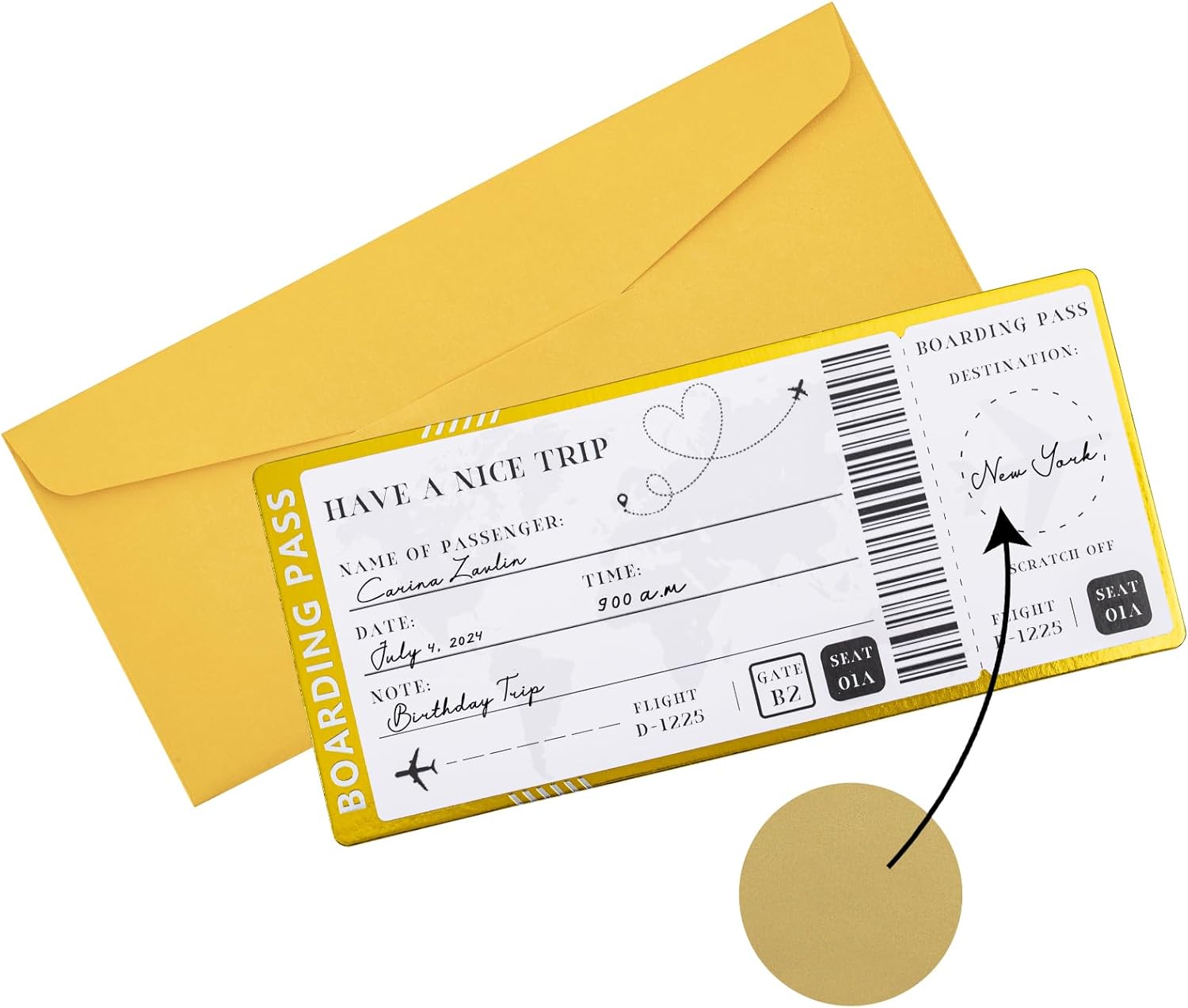 Golden Travel Ticket Scratch-off Cards with Envelopes,Personalised Scratch Board...