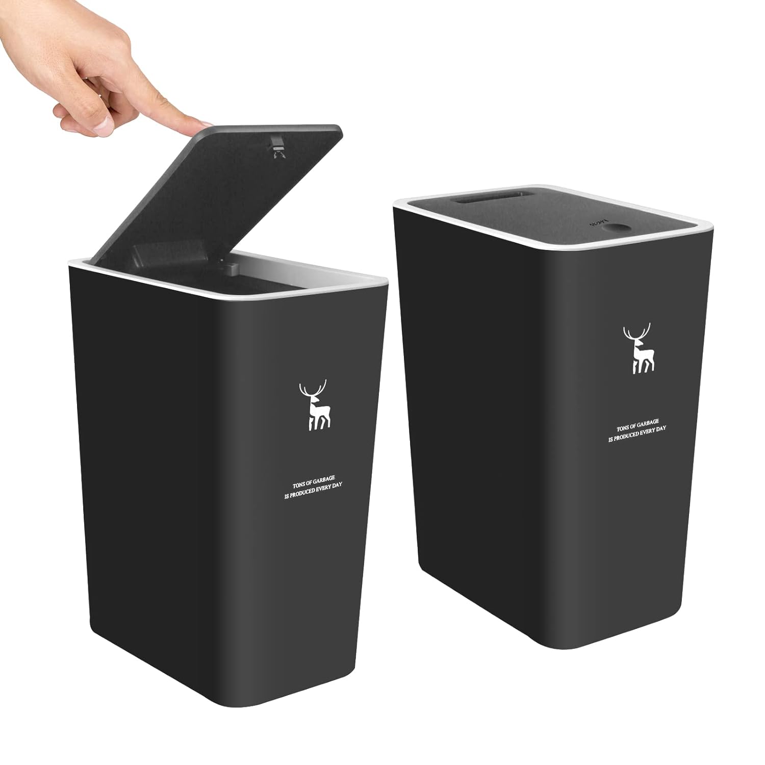 XPIY Trash Can with Lid, 2 Pack 4 Gallons/15 Liters Garbage Can with Press Top,...