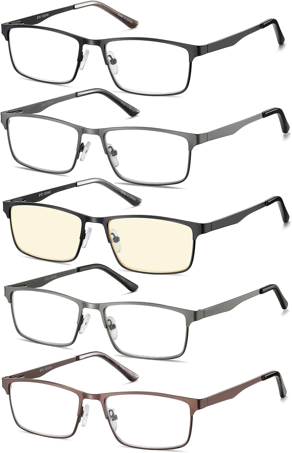 EYECEDAR 5-Pack Reading Glasses, Special Metal Frame Rectangle Style, Innovative...