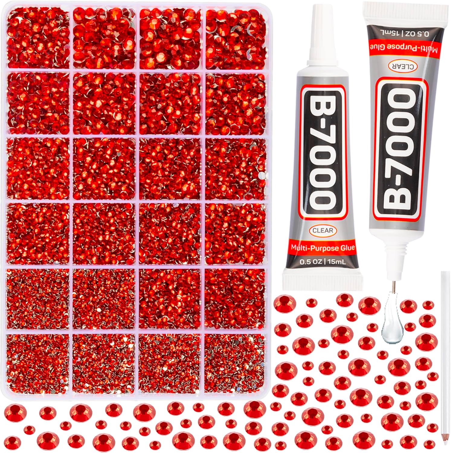 20100Pcs Red Rhinestones for Crafts with b7000 Gem Glue for Clothes Clothing, Fl...
