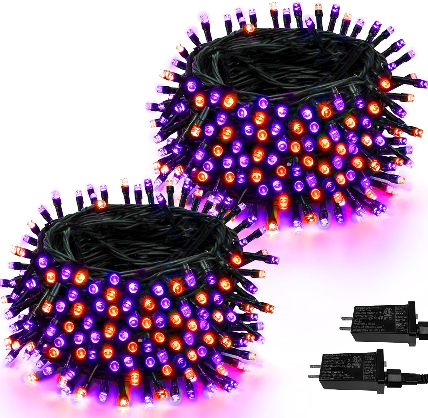 2-Pack 66FT 200 LED Extendable Halloween Lights, Orange and Purple Halloween Dec...