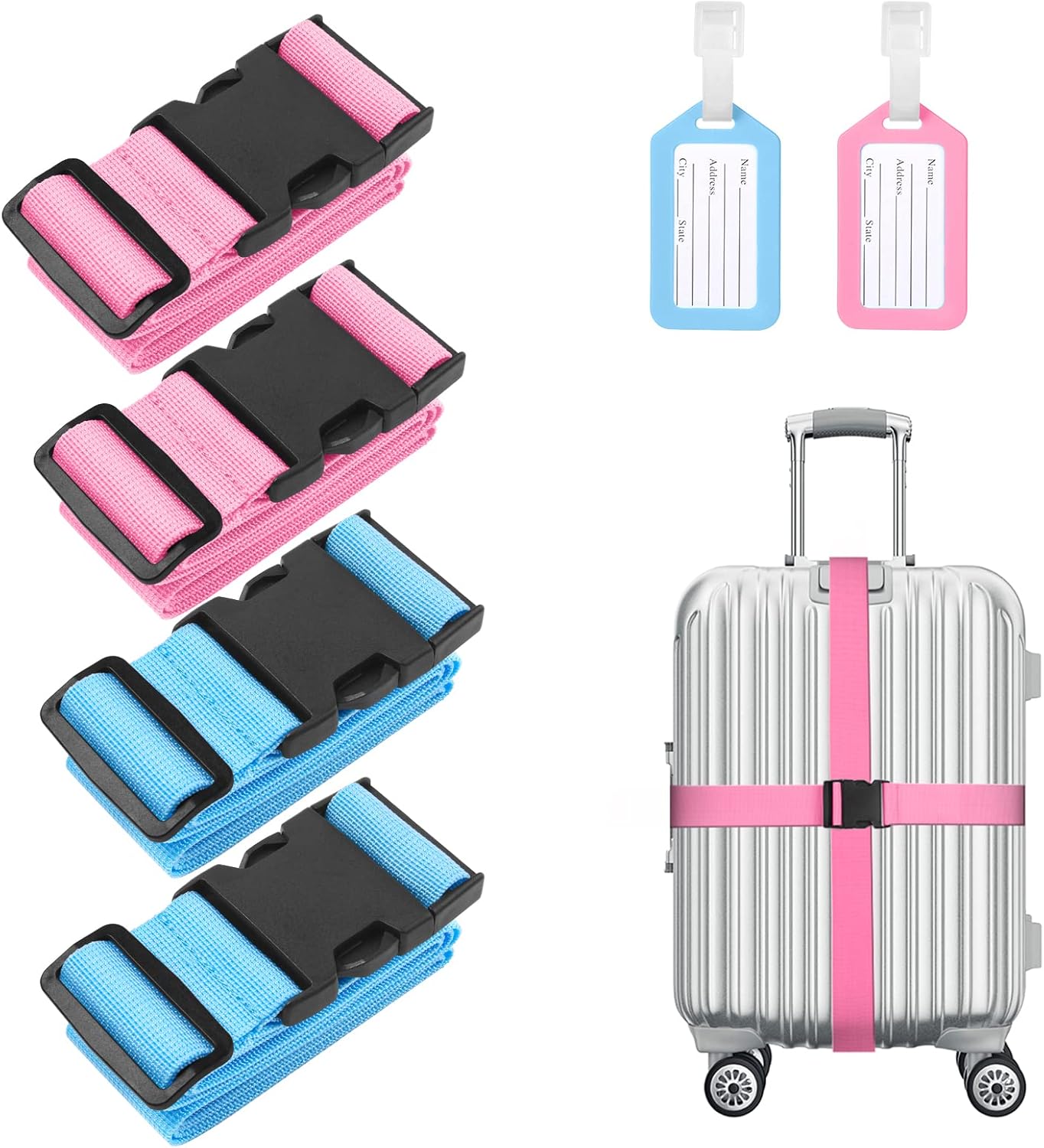 Flintronic 4 Pcs Luggage Straps with Luggage Tags, Adjustable Packing Belts for...