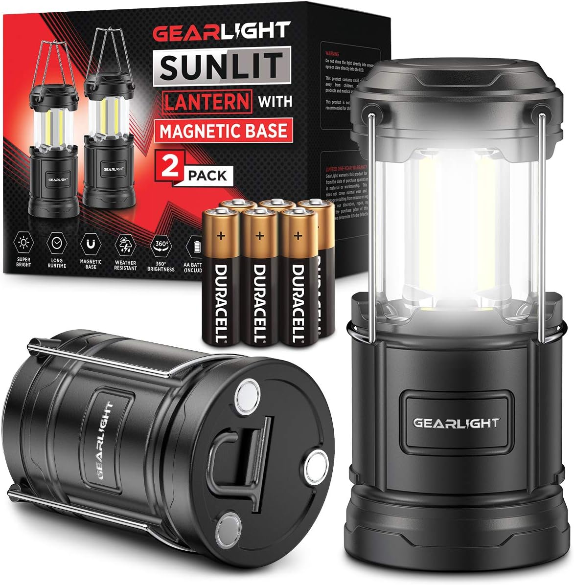 GearLight Camping Lantern - 2 Portable LED Battery Powered Lantern with Magnetic...
