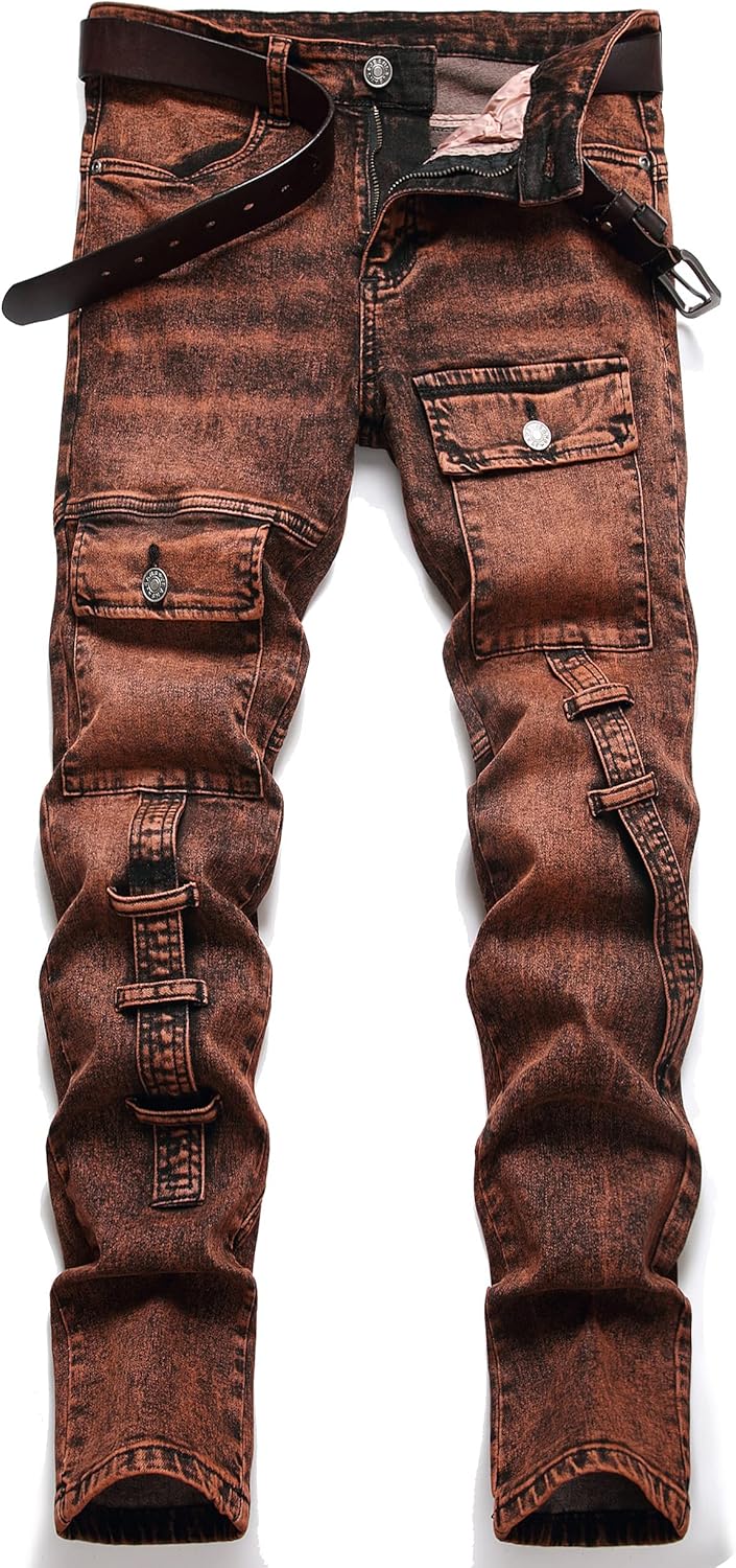 XIMXIMMTIAN Men's Biker Moto Washed Distressed Slim Fit Straight Jeans Denim… 36...