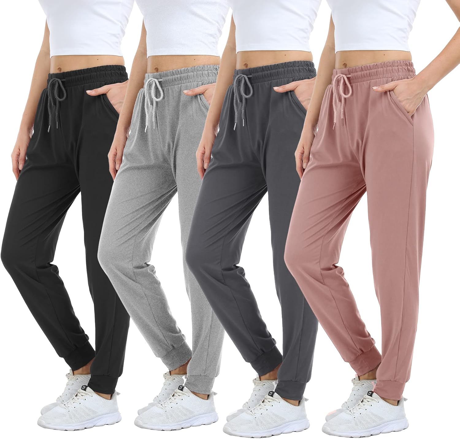 4 Pack Women's Lightweight Sweatpants with Pockets for Running Yoga Workout Blac...