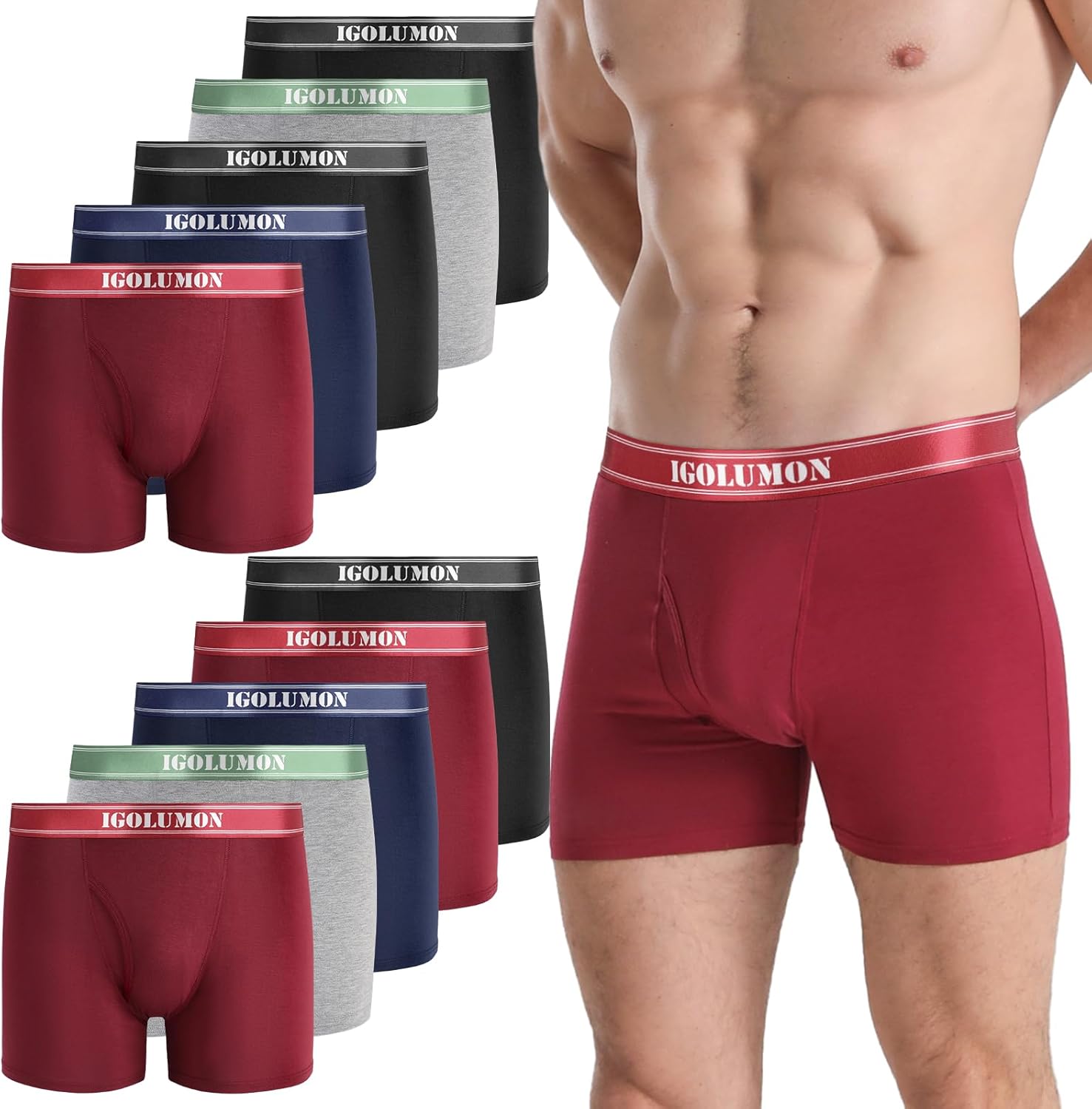 IGOLUMON Bamboo Mens Boxers Shorts Multipack 6 Pack Soft Comfortable Mens Underw...