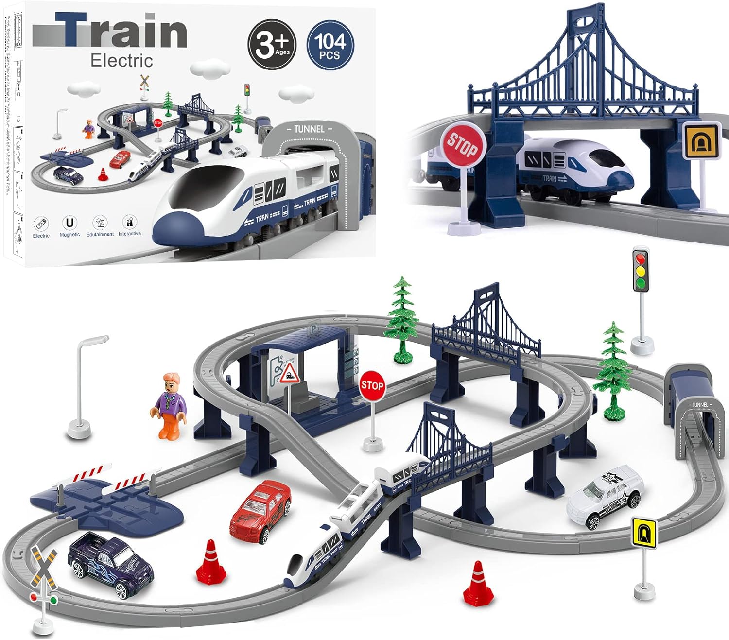 Train Sets for Boys 4-7, Unique 104 Pcs Battery Operated Train Set, Special Trai...