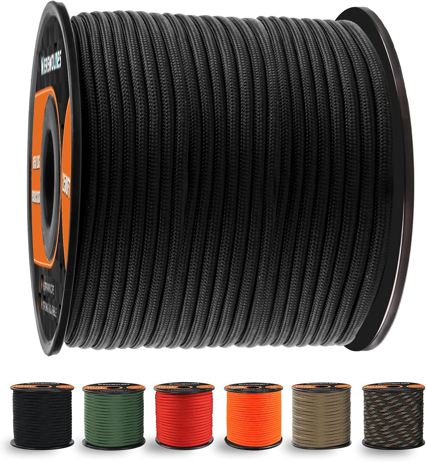 WEREWOLVES 650lb Paracord/Parachute Cord - 9 Strand Paracord Rope - 100', 200' S...