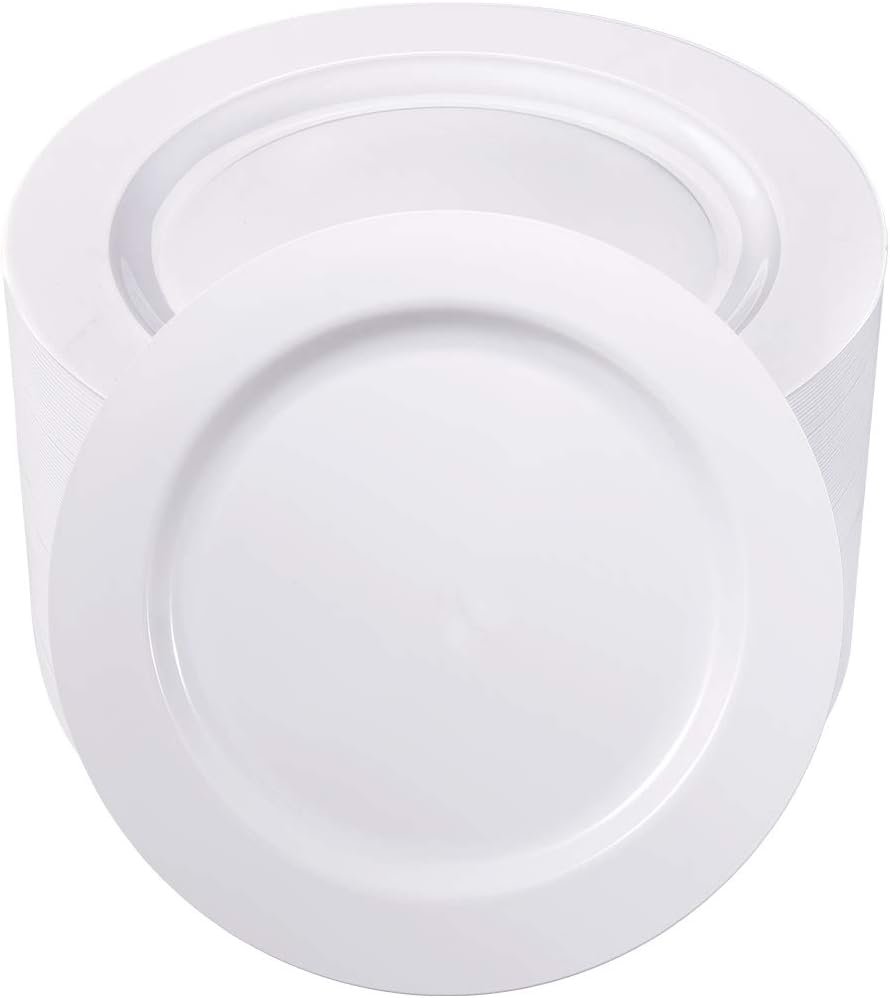 bUCLA 100PCS White Plastic Plates-10.25inch Disposable Dinner Plates-Premium Par...