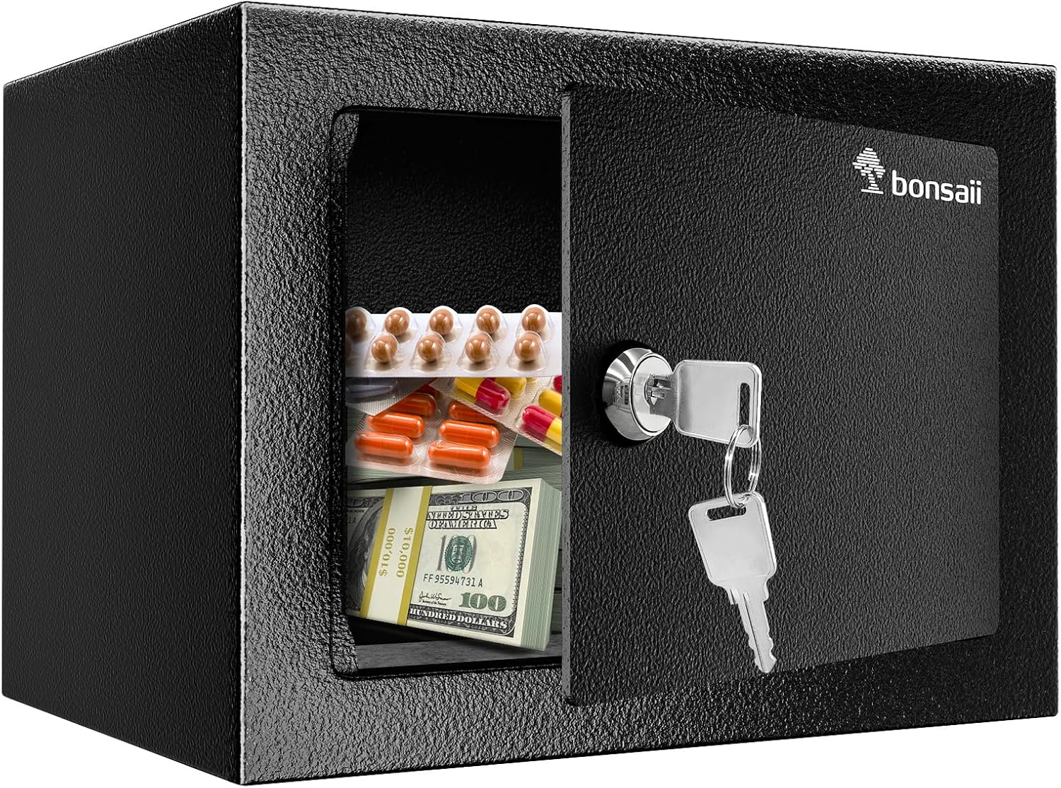 Bonsaii Safe Box with Key Lock, Steel Construction Money Safe Box, 0.22 Cubic Fe...