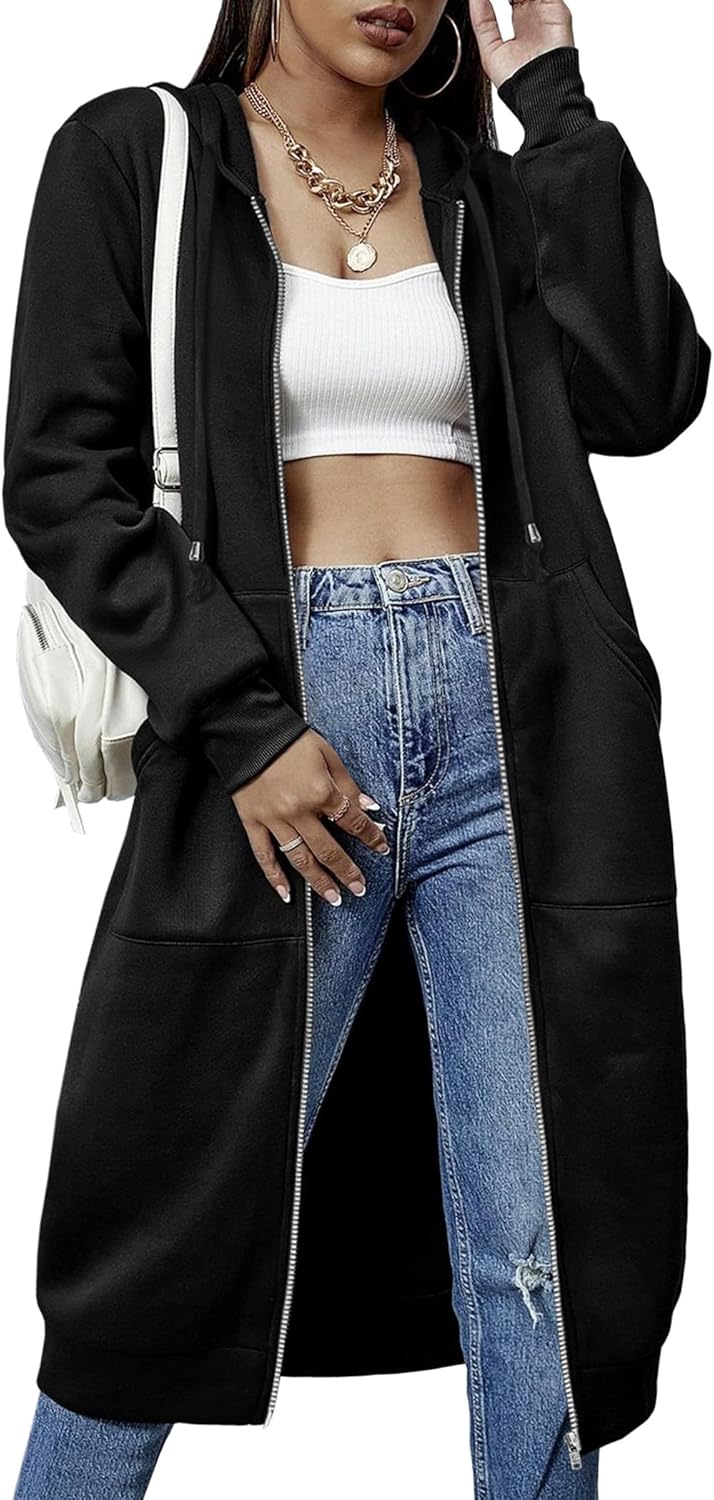 ELESOL Women Casual Zip up Fleece Hoodies Tunic Sweatshirt Long Hoodie Jacket S-...