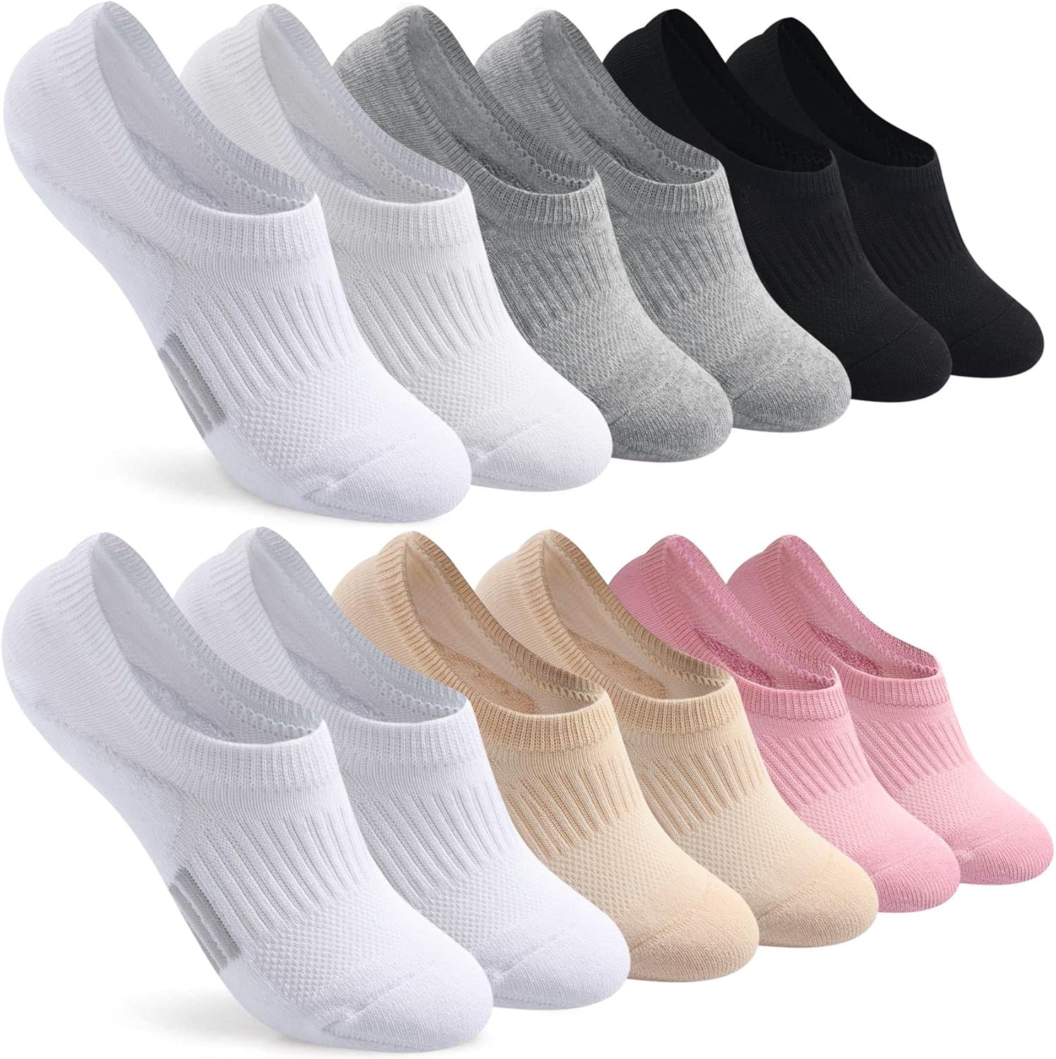 FAYBOX No Show Socks, Special Cushioned Low Cut Invisible Footies for Running, I...