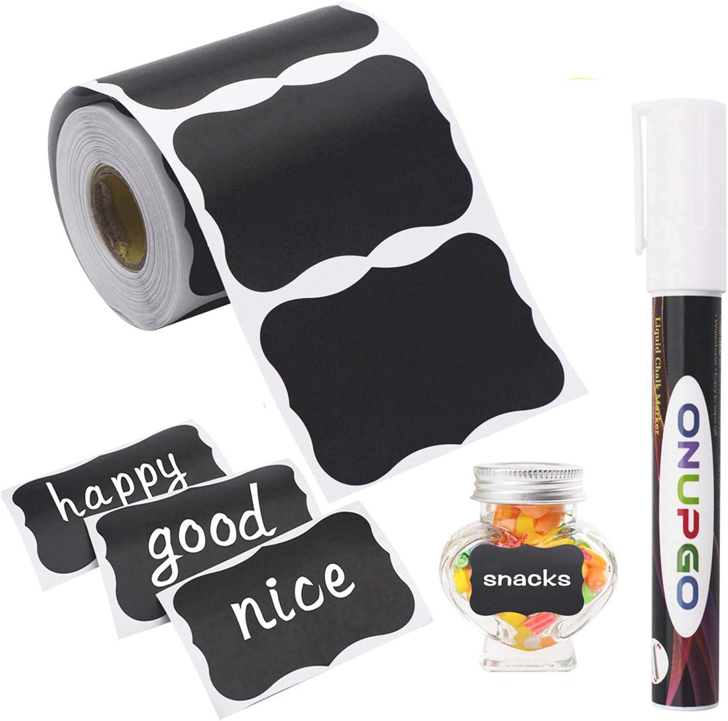 ONUPGO Chalkboard Labels-180pcs Waterproof Reusable Blackboard Stickers with 1 L...