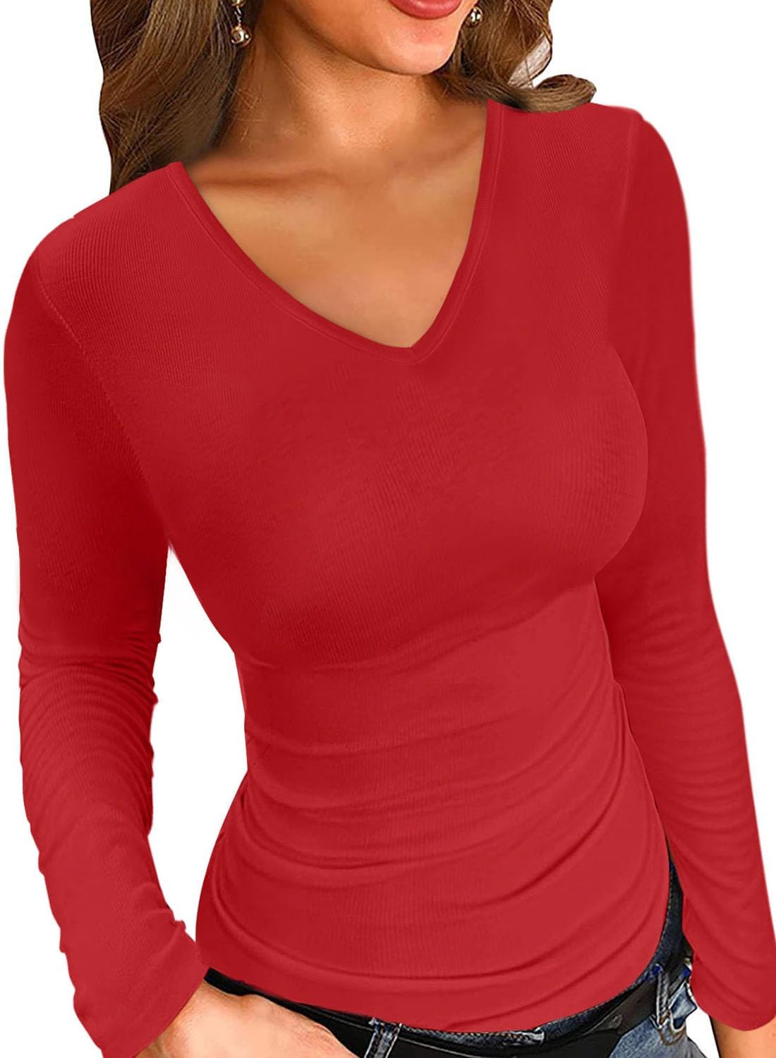 LOLONG T Shirts for Women Short/Long Sleeve V Neck Casual Ribbed Slim Fitted Top...
