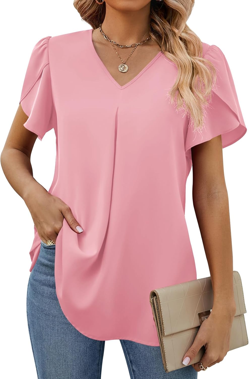 Funlingo Women's Summer Tops, Special Short Sleeve Dressy Chiffon Blouses, Innov...