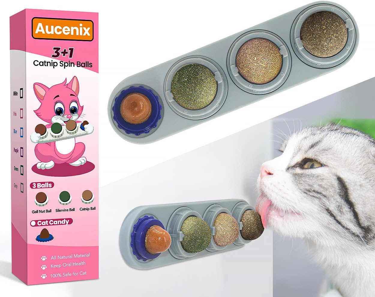 Aucenix Catnip Ball for Cats Wall, Special Catnip Toys Balls for Cat Licking, In...