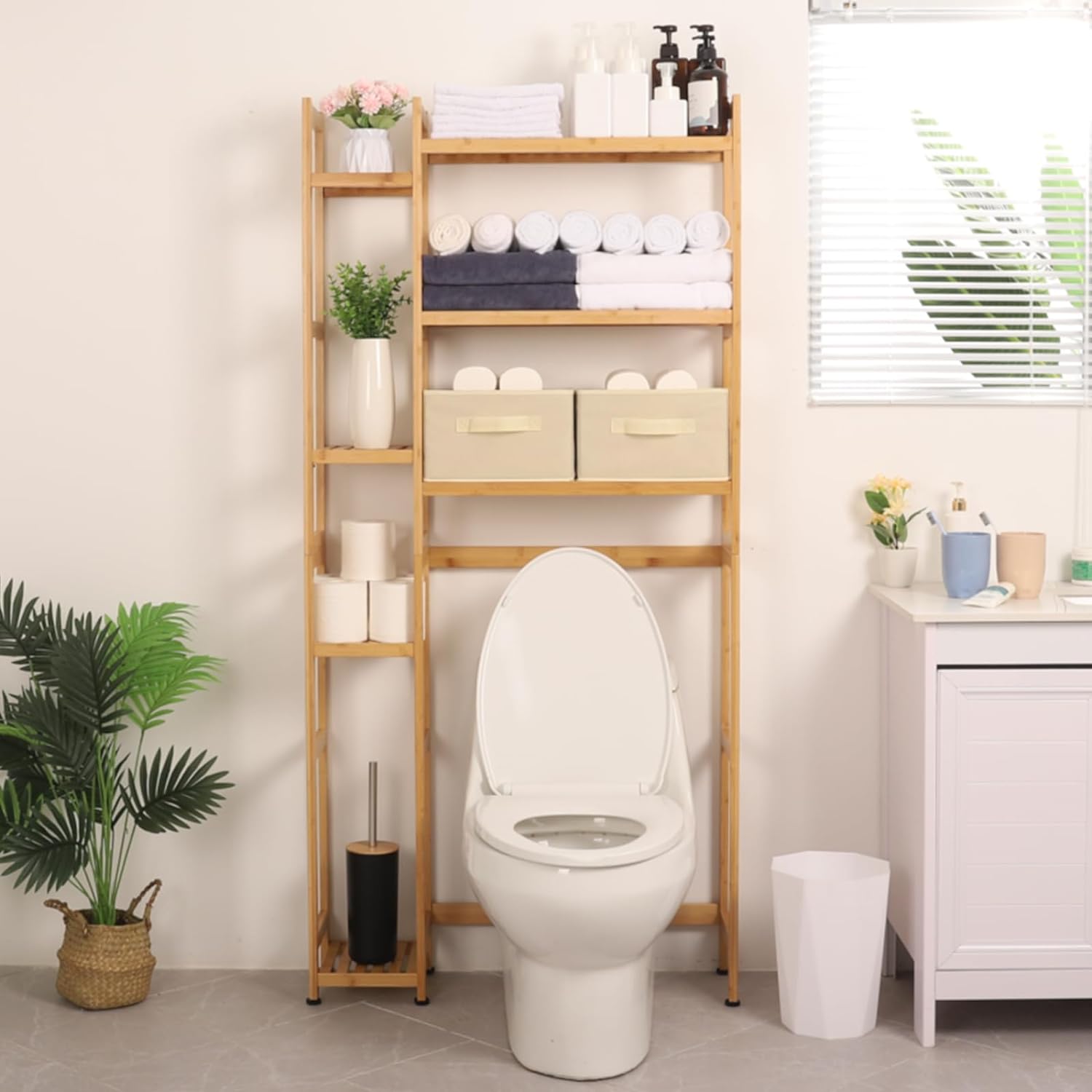 Homde Over The Toilet Storage with Basket and Drawer, Bamboo Bathroom Organizer...