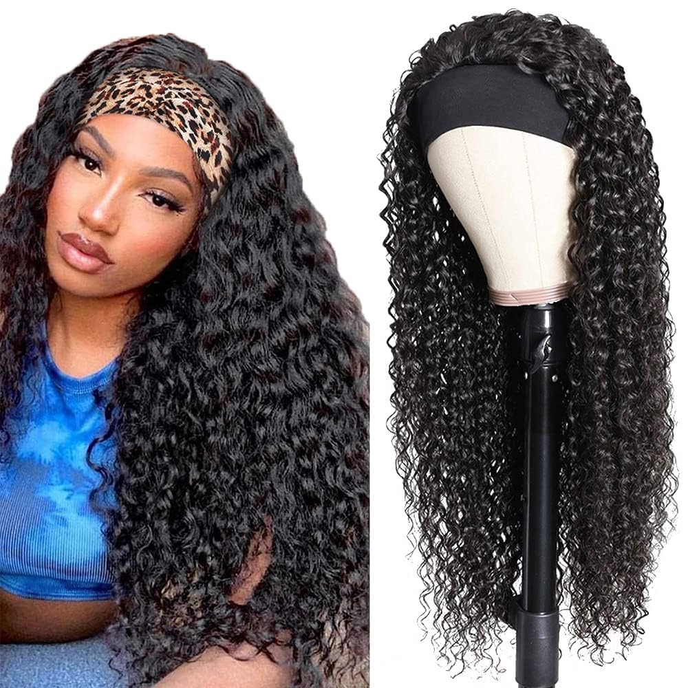 Deep Wave Headband Wig, High-Quality Human Hair Wigs 16 Inch, Unique Curly Headb...
