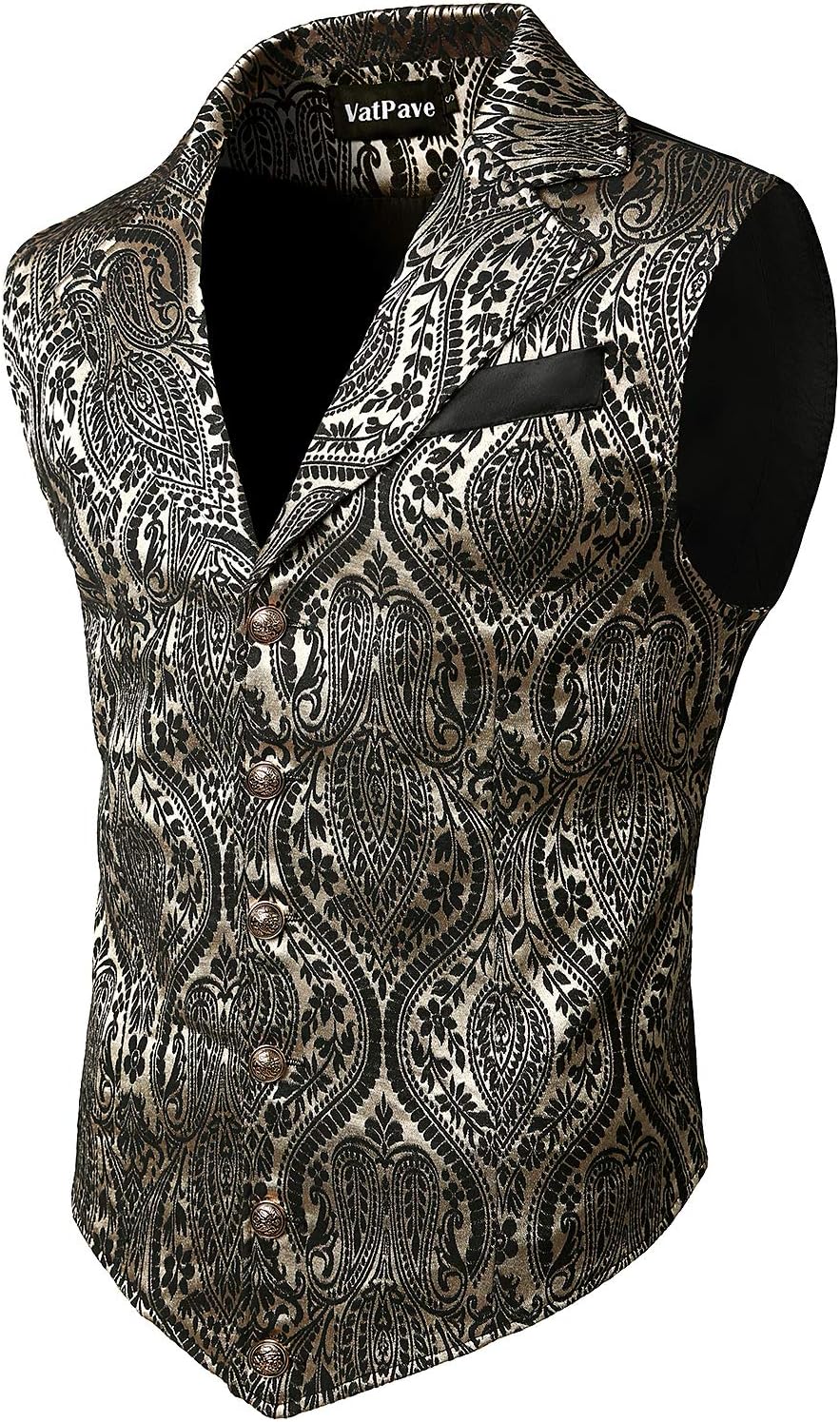 VATPAVE Mens Victorian Suit Vest Steampunk Gothic Waistcoat X-Large Beige Black