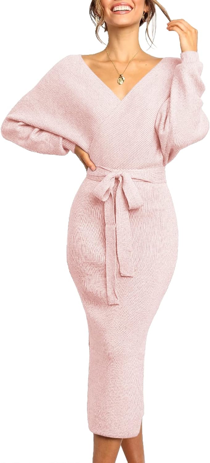 Chang Yun Women's Long Maxi Sweater Dresses Sexy Wrap Batwing V Neck Slit Open B...