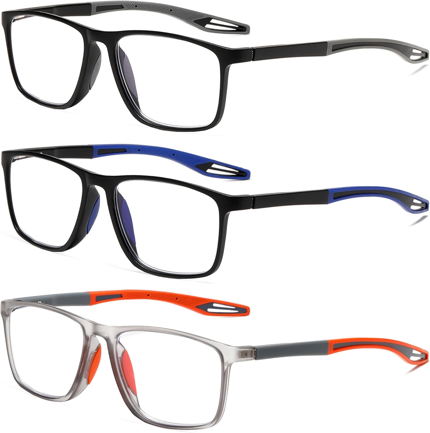 Fsread 3 Pack TR90 Sports Reading Glasses for Men Blue Light Blocking With Sprin...