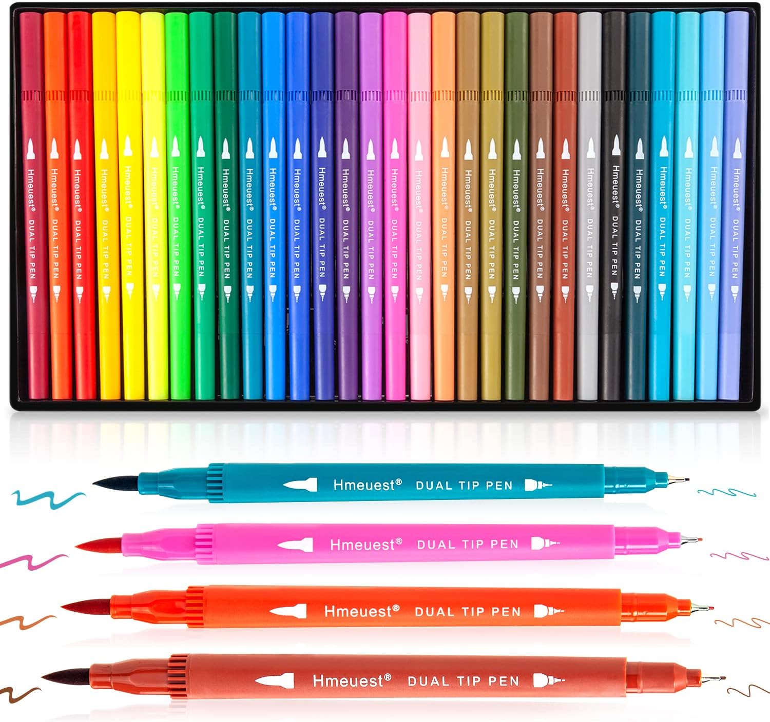 Hmeuest Colouring Pens for Adults, 30 Dual Tip Brush Pens for Artists, Fine Tip...