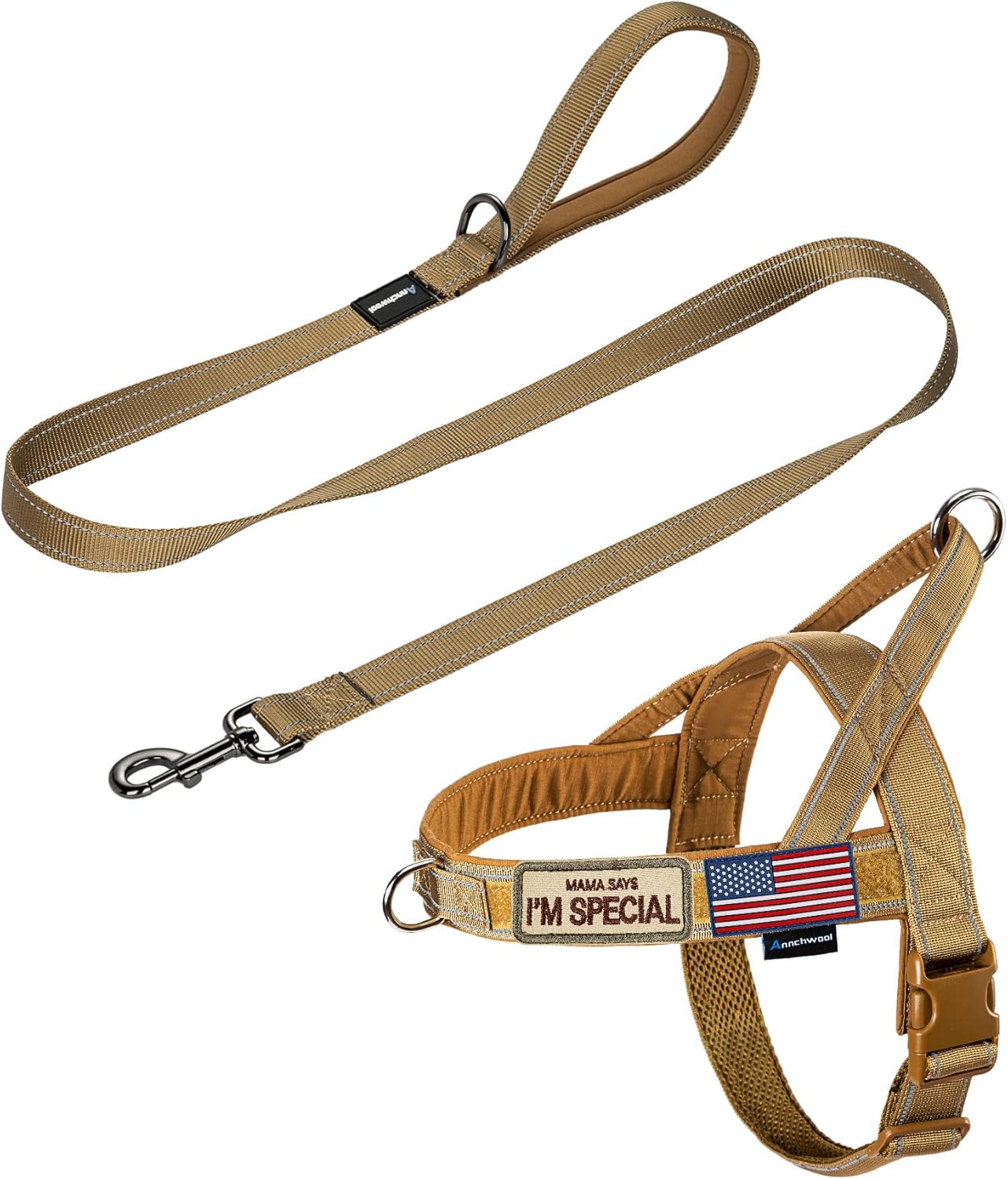 Annchwool No Pull Dog Harness with Padded Handle+5 Ft Leash,Reflective Strip Esc...