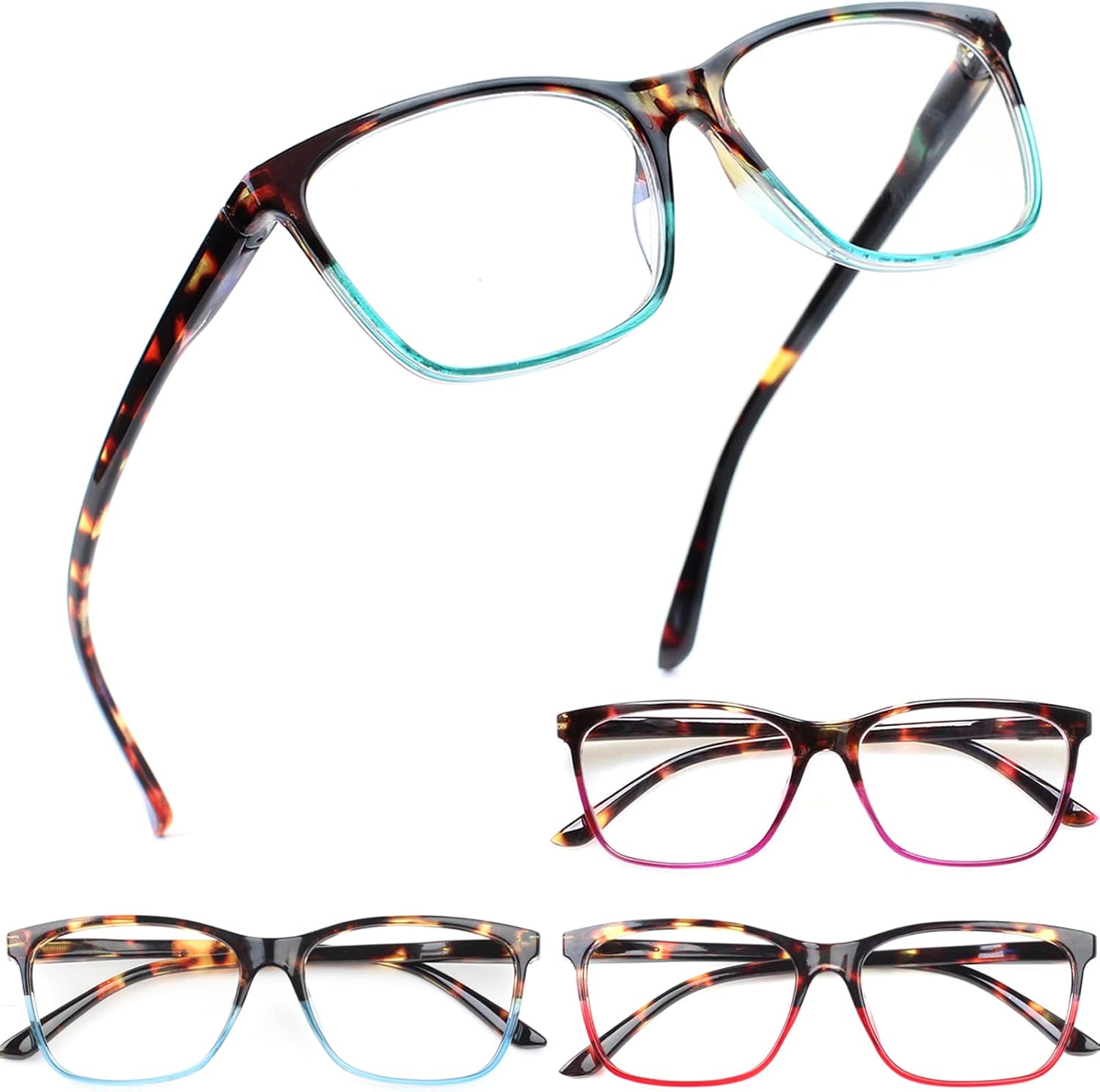 Henotin 4 Pack Ladies Reading Glasses, Special Blue Light Blocking Spring Hinge...