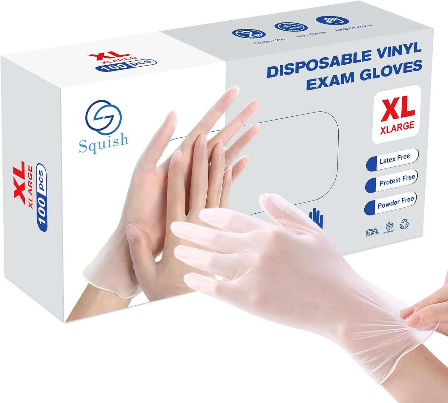 squish Disposable Gloves,Clear Vinyl Gloves Latex Free Powder-Free Glove Cleanin...