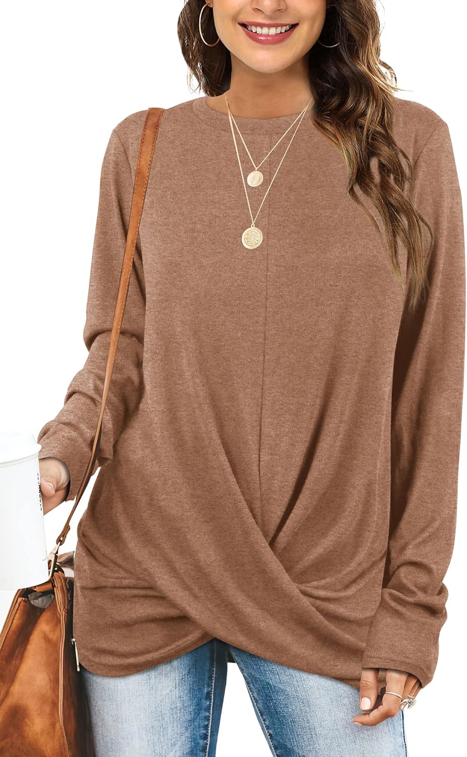 Aokosor Womens Long Sleeve Tops Ladies Loose Fit Jumpers Twist Front Sweatshirt...