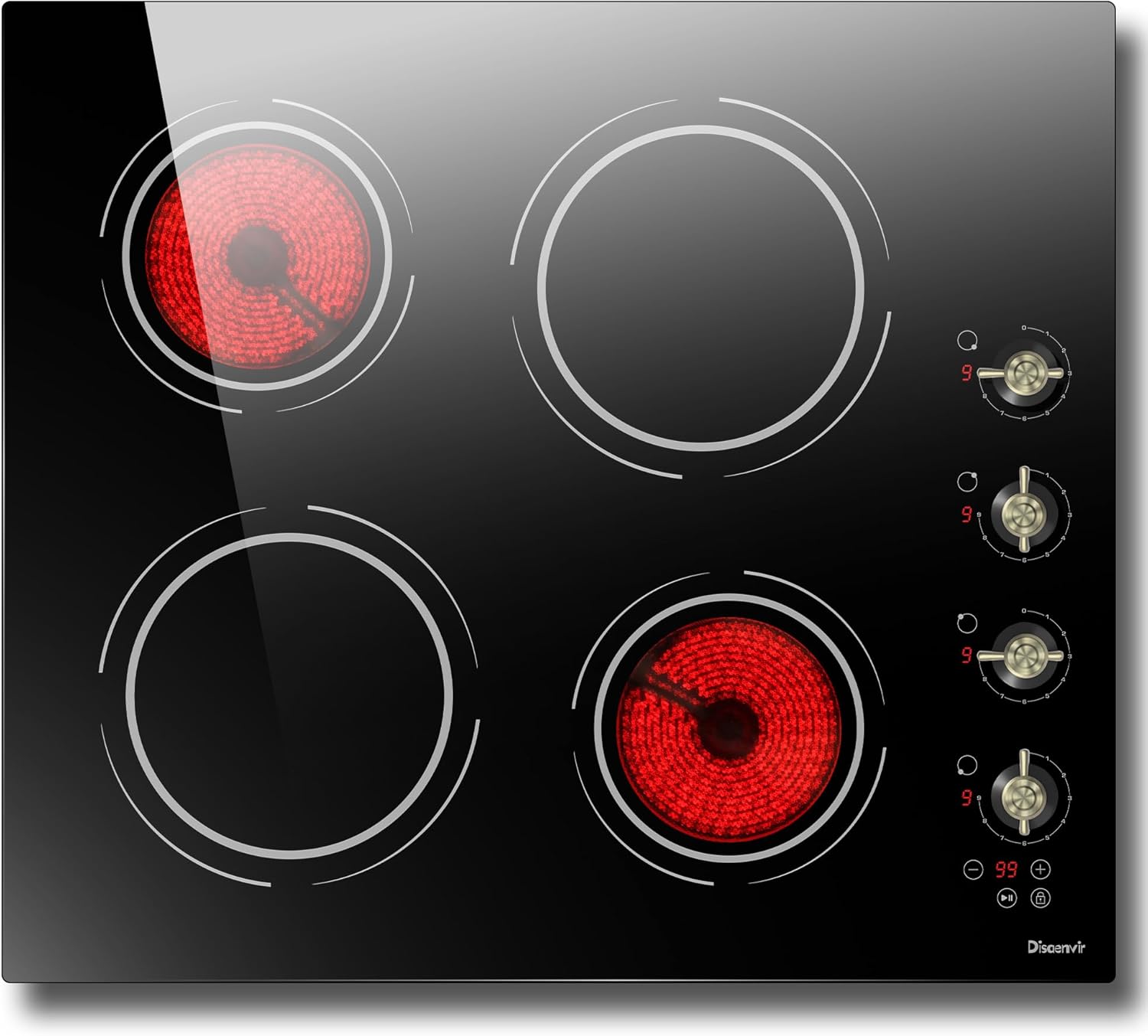 Disaenvir Ceramic Hob 4 Burners, Built in 4 Zones Electric Hob with Knob, 6000W...