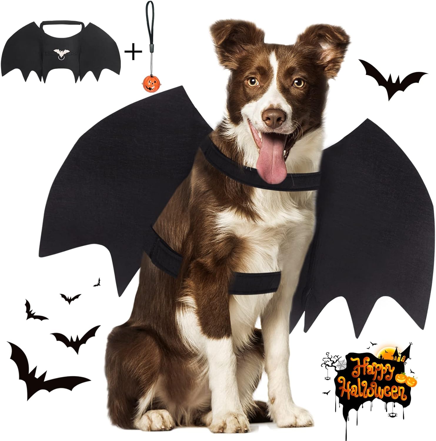 Vivifying Dog Bat Wings, Dog Halloween Costume for Large Dogs with Pumpkin Bell,...
