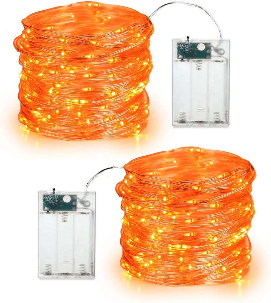 BrizLabs Orange Halloween Lights, 19.47ft 60 LED Orange Fairy Lights String, 2 M...